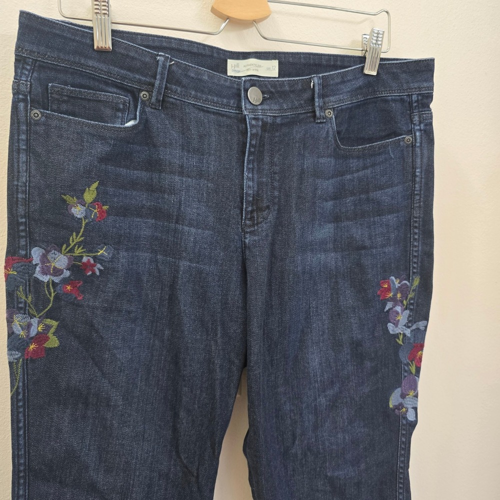 J. Jill Authentic Fit Slim Ankle Jeans Dark Wash Floral Embroidered Womens 12